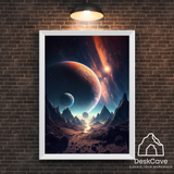 Galaxy framed wall art print with wood-finish frame