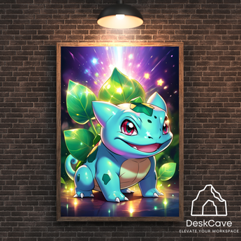 Pokemon Bulbasaur framed wall art with wood-colour frame – DeskCave