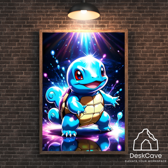 Pokemon Squirtle framed wall art with wood-colour frame – DeskCave