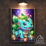 Pokemon Bulbasaur framed wall art with wood-colour frame – DeskCave